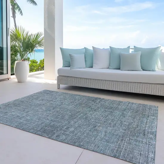 Teal Blue And Gray Southwestern Washable Indoor Outdoor Area Rug Photo 8