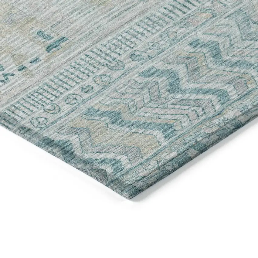 Teal Blue And Gray Striped Washable Indoor Outdoor Area Rug Photo 9