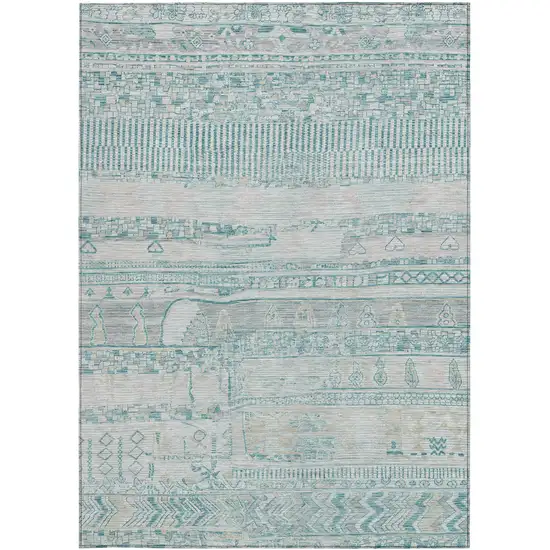 Teal Blue And Gray Striped Washable Indoor Outdoor Area Rug Photo 3