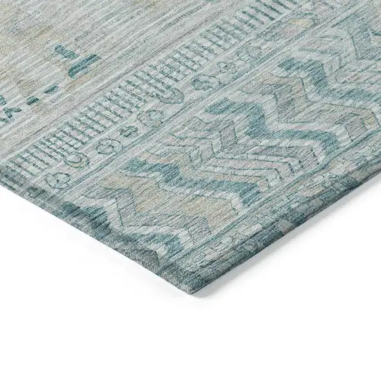 Teal Blue And Gray Striped Washable Indoor Outdoor Area Rug Photo 9