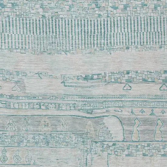 Teal Blue And Gray Striped Washable Indoor Outdoor Area Rug Photo 3