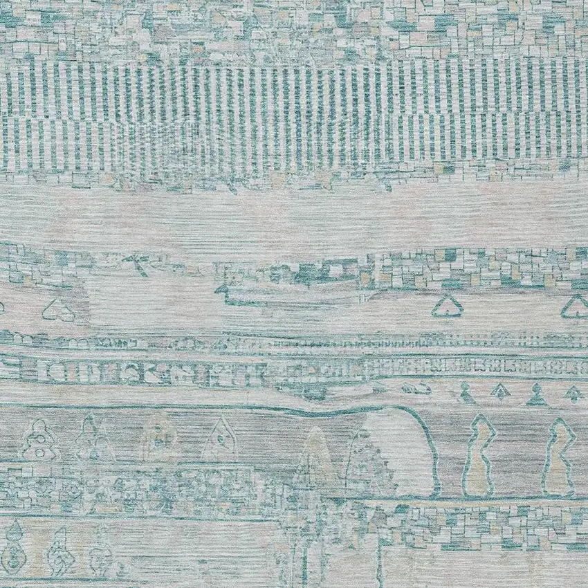 Teal Blue And Gray Striped Washable Indoor Outdoor Area Rug Photo 3