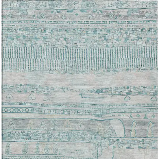 Teal Blue And Gray Striped Washable Indoor Outdoor Area Rug Photo 9