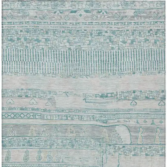 Teal Blue And Gray Striped Washable Indoor Outdoor Area Rug Photo 3