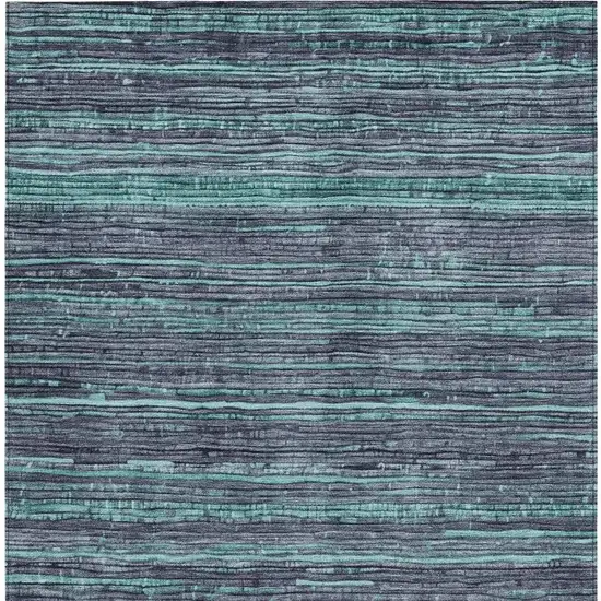 Teal Blue And Gray Striped Washable Indoor Outdoor Area Rug Photo 3