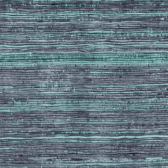 Teal Blue And Gray Striped Washable Indoor Outdoor Area Rug Photo 3