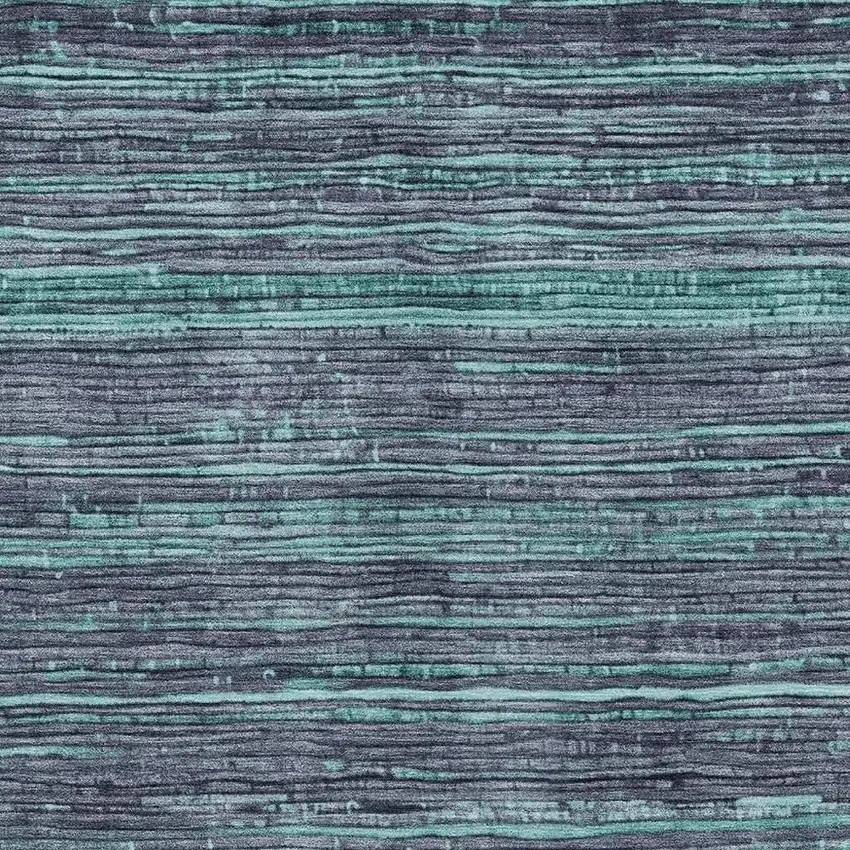 Teal Blue And Gray Striped Washable Indoor Outdoor Area Rug Photo 3