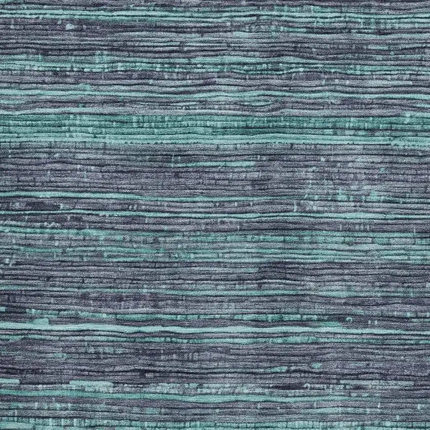 Teal Blue And Gray Striped Washable Indoor Outdoor Area Rug Photo 3