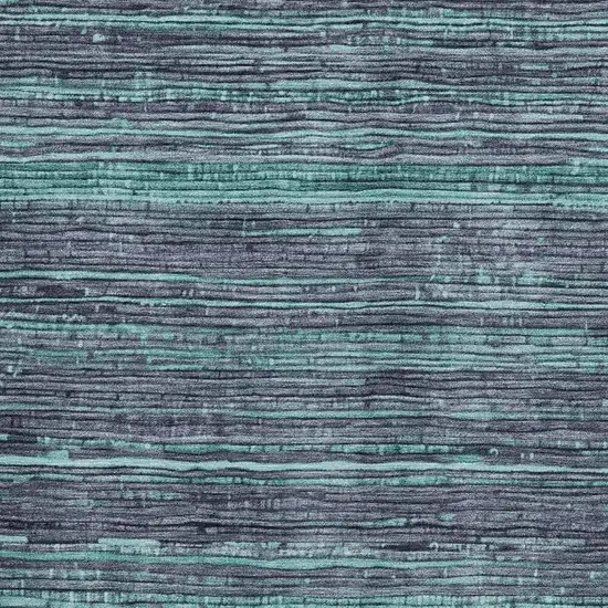 Teal Blue And Gray Striped Washable Indoor Outdoor Area Rug Photo 3