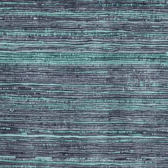 Teal Blue And Gray Striped Washable Indoor Outdoor Area Rug Photo 3