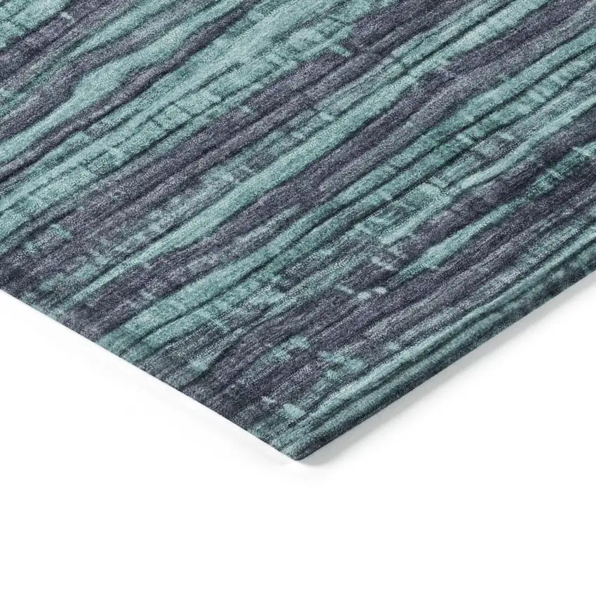 Teal Blue And Gray Striped Washable Indoor Outdoor Area Rug Photo 9