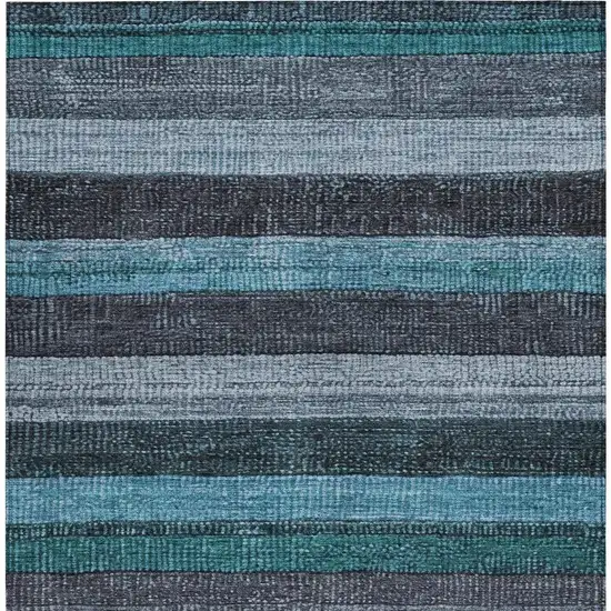 Teal Blue And Gray Striped Washable Indoor Outdoor Area Rug Photo 3