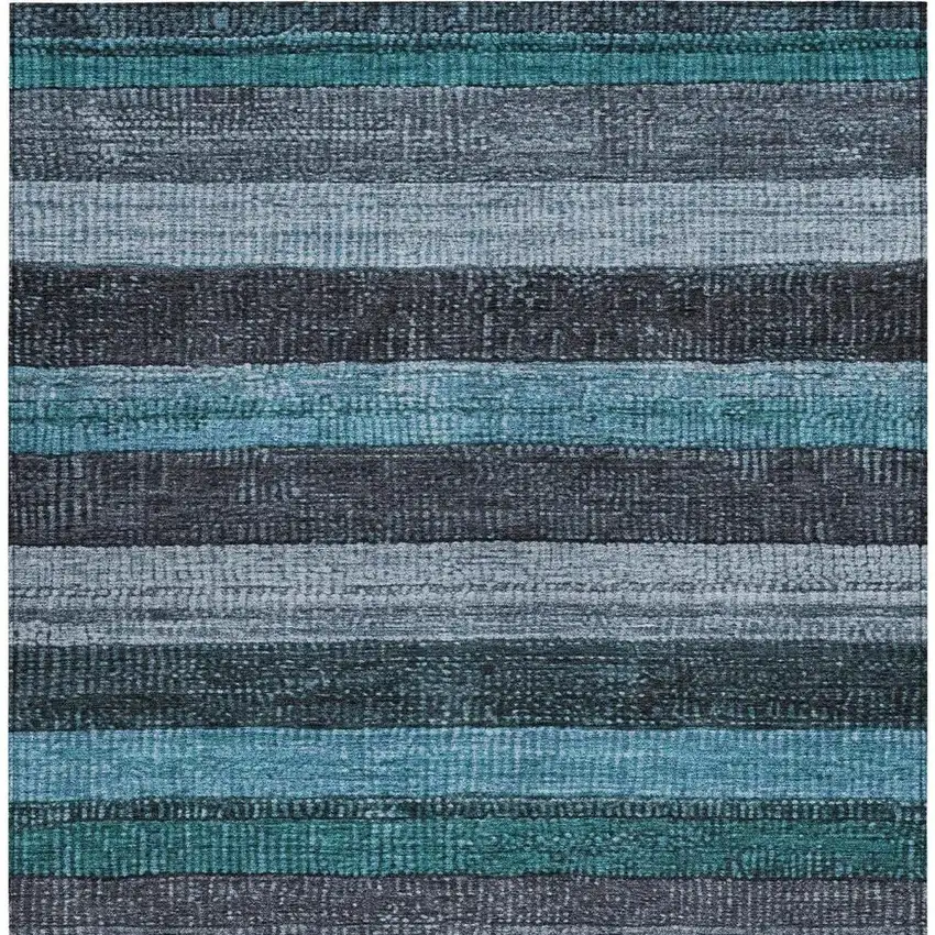 Teal Blue And Gray Striped Washable Indoor Outdoor Area Rug Photo 3