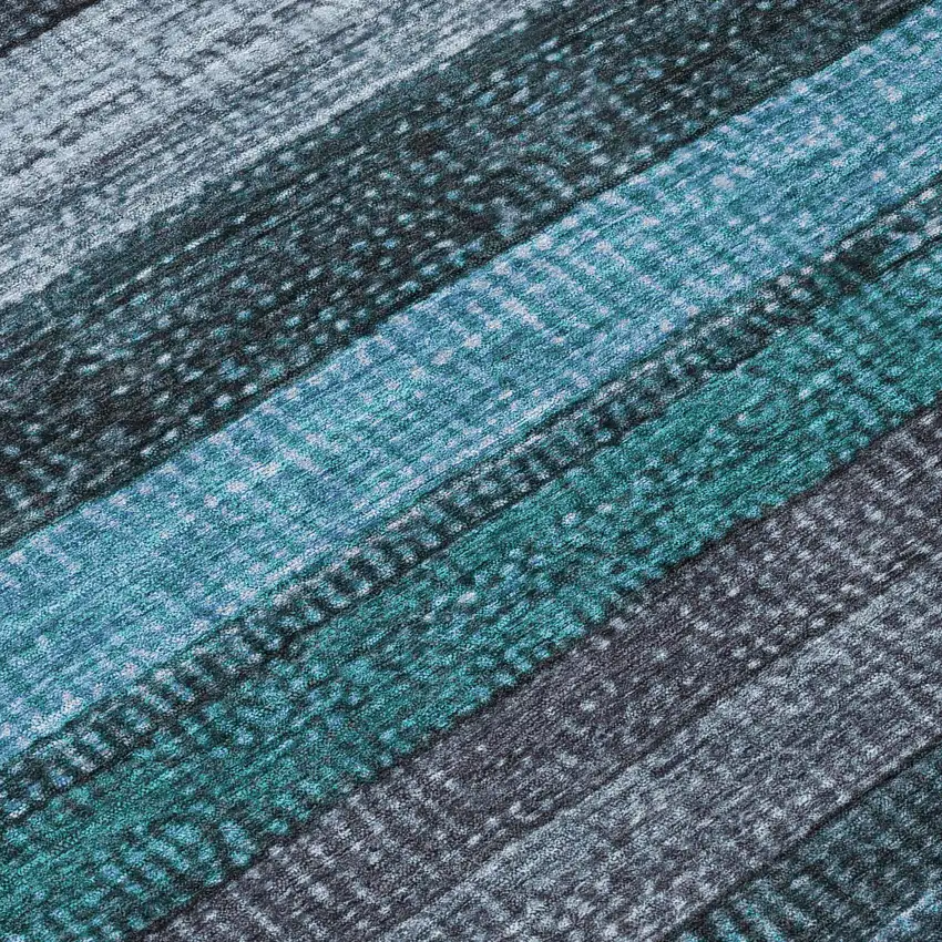 Teal Blue And Gray Striped Washable Indoor Outdoor Area Rug Photo 8