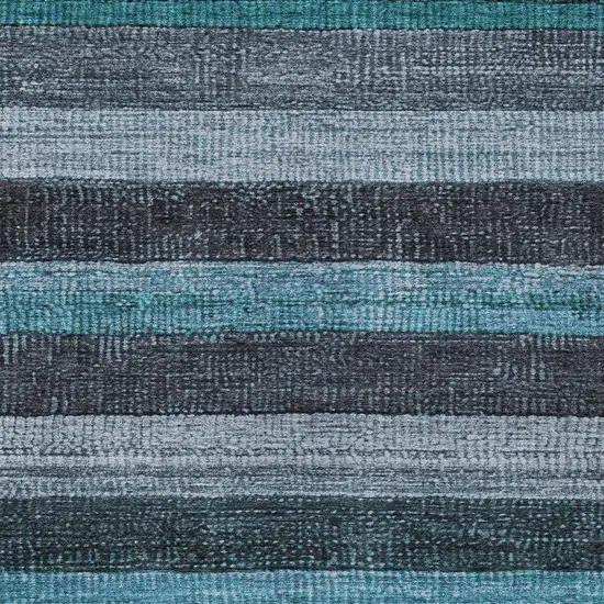 Teal Blue And Gray Striped Washable Indoor Outdoor Area Rug Photo 6