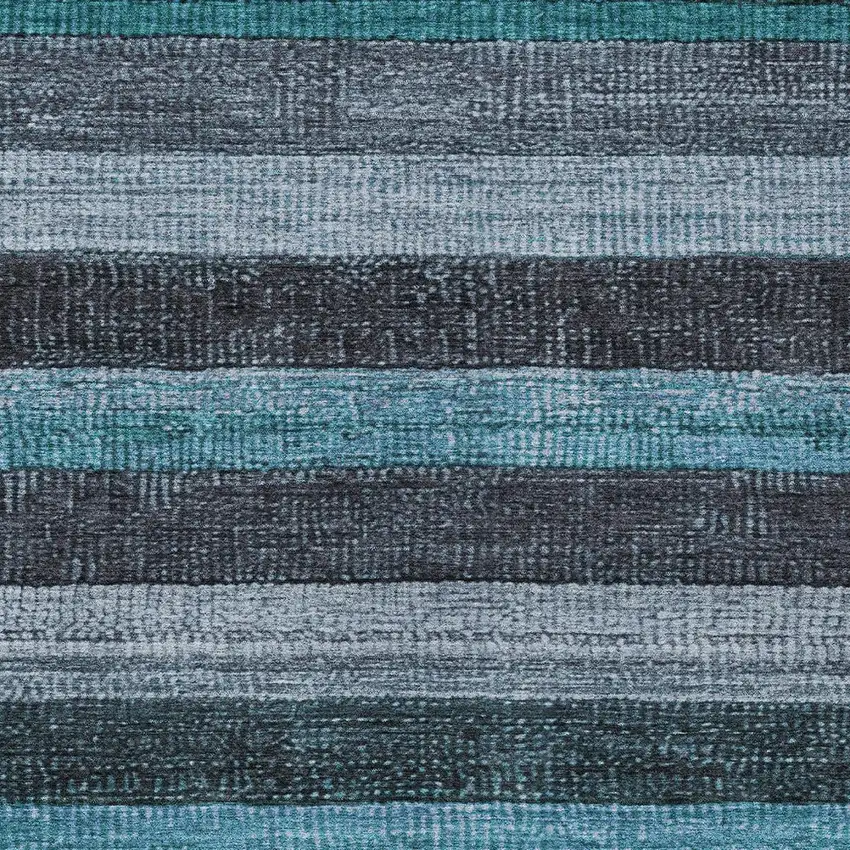 Teal Blue And Gray Striped Washable Indoor Outdoor Area Rug Photo 6