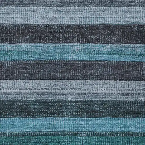 Teal Blue And Gray Striped Washable Indoor Outdoor Area Rug Photo 3