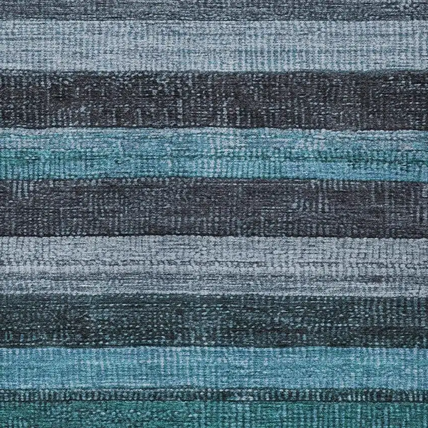 Teal Blue And Gray Striped Washable Indoor Outdoor Area Rug Photo 3