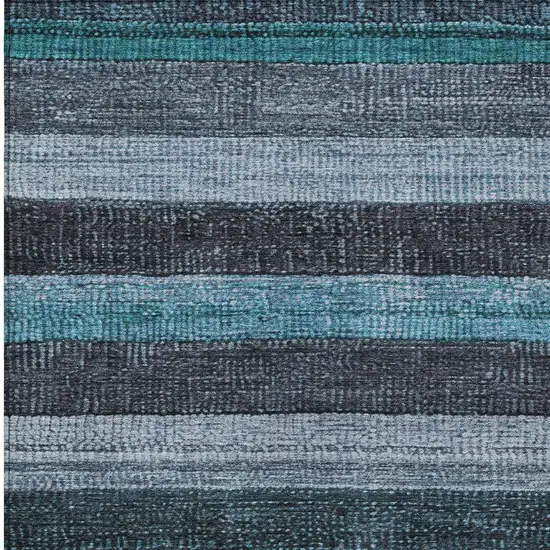Teal Blue And Gray Striped Washable Indoor Outdoor Area Rug Photo 6