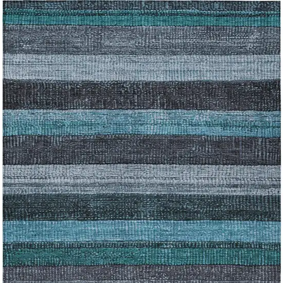 Teal Blue And Gray Striped Washable Indoor Outdoor Area Rug Photo 7