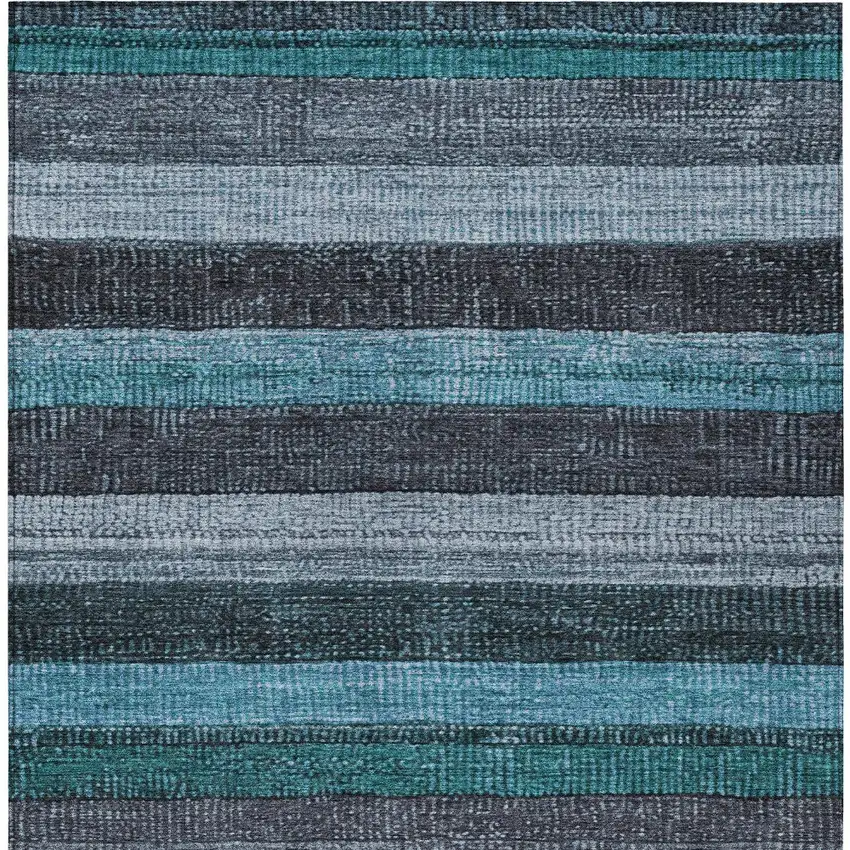 Teal Blue And Gray Striped Washable Indoor Outdoor Area Rug Photo 7