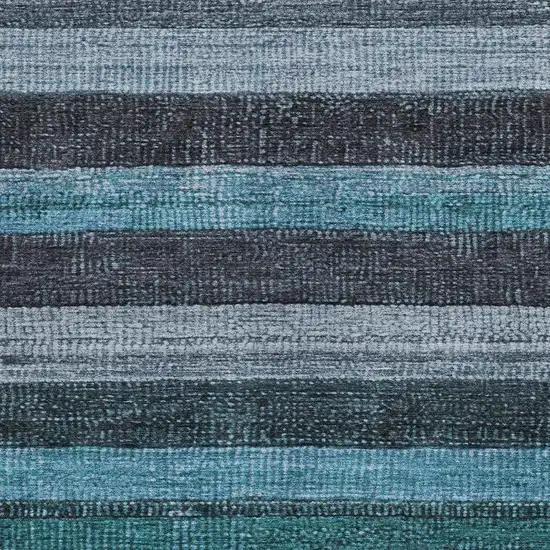 Teal Blue And Gray Striped Washable Indoor Outdoor Area Rug Photo 3
