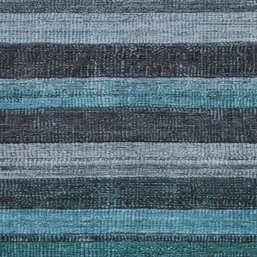 Teal Blue And Gray Striped Washable Indoor Outdoor Area Rug Photo 3