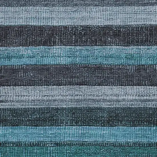 Teal Blue And Gray Striped Washable Indoor Outdoor Area Rug Photo 3