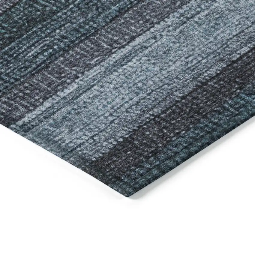 Teal Blue And Gray Striped Washable Indoor Outdoor Area Rug Photo 9