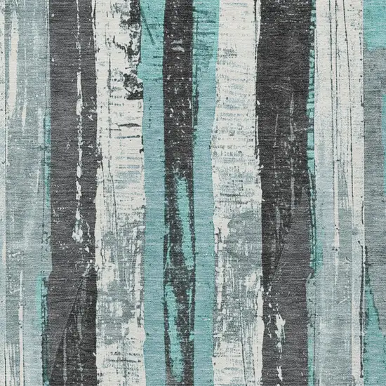 Teal Blue And Gray Striped Washable Indoor Outdoor Area Rug Photo 6