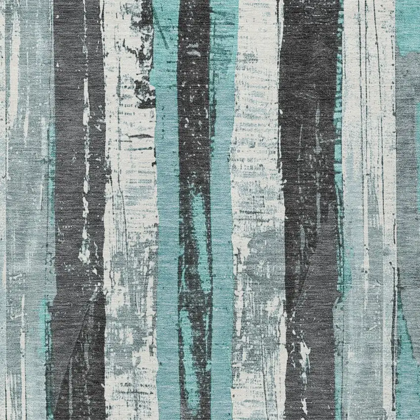 Teal Blue And Gray Striped Washable Indoor Outdoor Area Rug Photo 6