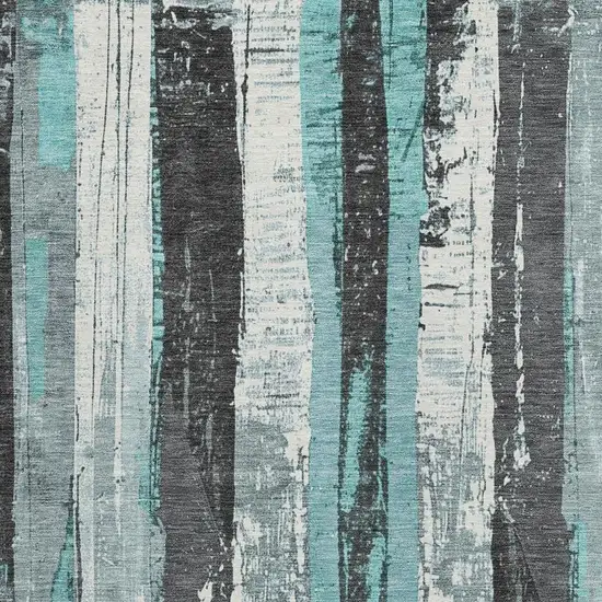 Teal Blue And Gray Striped Washable Indoor Outdoor Area Rug Photo 3