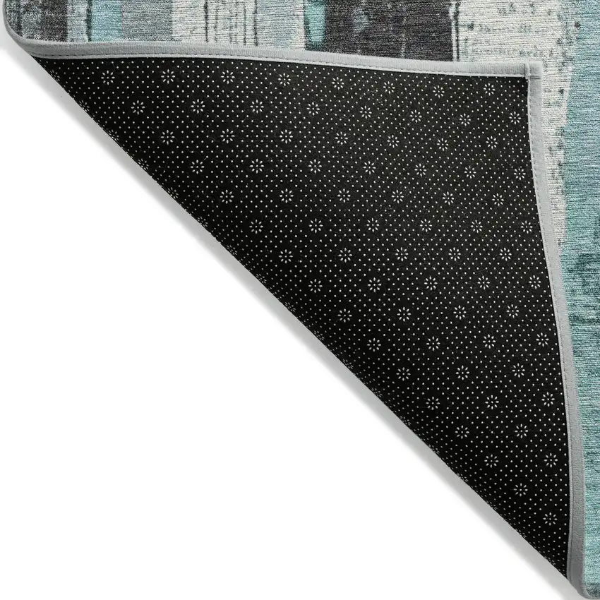 Teal Blue And Gray Striped Washable Indoor Outdoor Area Rug Photo 7