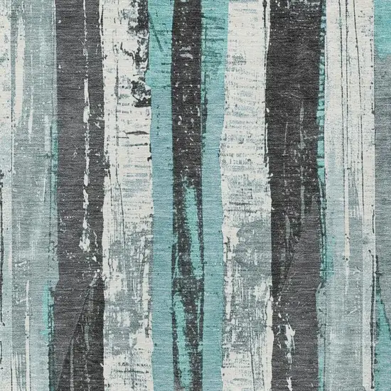 Teal Blue And Gray Striped Washable Indoor Outdoor Area Rug Photo 3