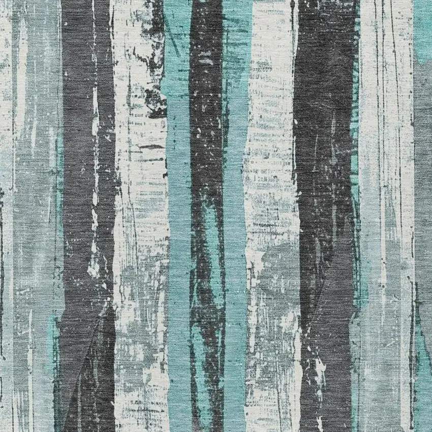 Teal Blue And Gray Striped Washable Indoor Outdoor Area Rug Photo 3
