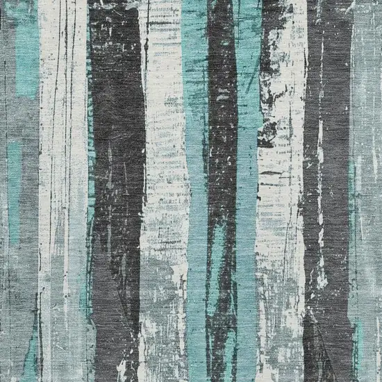 Teal Blue And Gray Striped Washable Indoor Outdoor Area Rug Photo 3