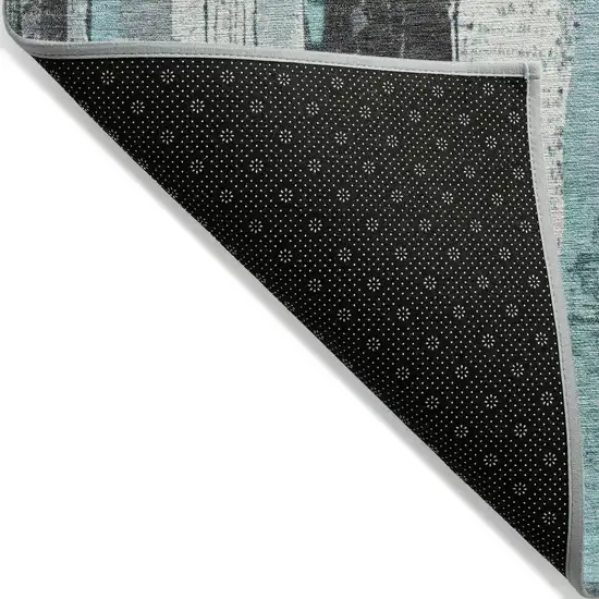 Teal Blue And Gray Striped Washable Indoor Outdoor Area Rug Photo 7