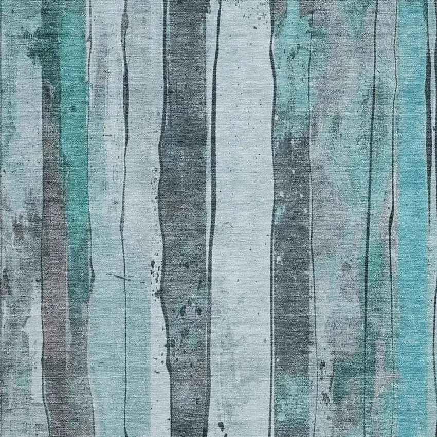 Teal Blue And Gray Striped Washable Indoor Outdoor Area Rug Photo 3
