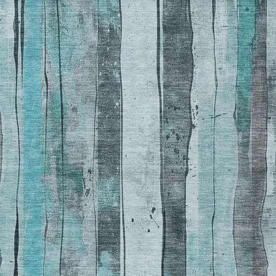 Teal Blue And Gray Striped Washable Indoor Outdoor Area Rug Photo 9