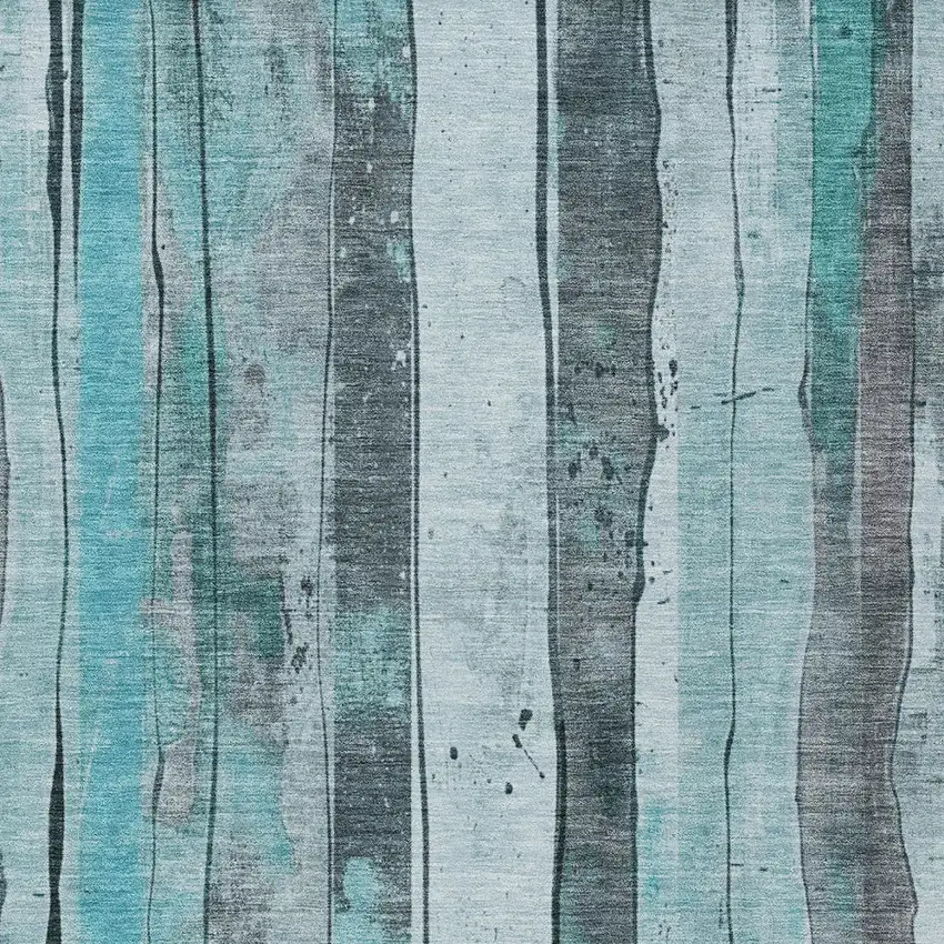 Teal Blue And Gray Striped Washable Indoor Outdoor Area Rug Photo 9