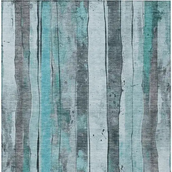 Teal Blue And Gray Striped Washable Indoor Outdoor Area Rug Photo 3