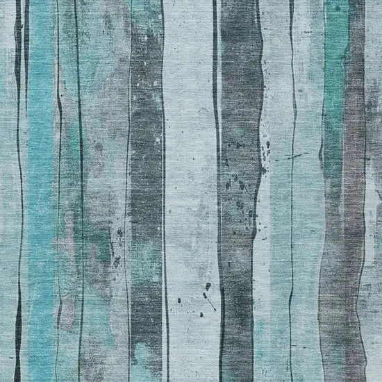 Teal Blue And Gray Striped Washable Indoor Outdoor Area Rug Photo 3