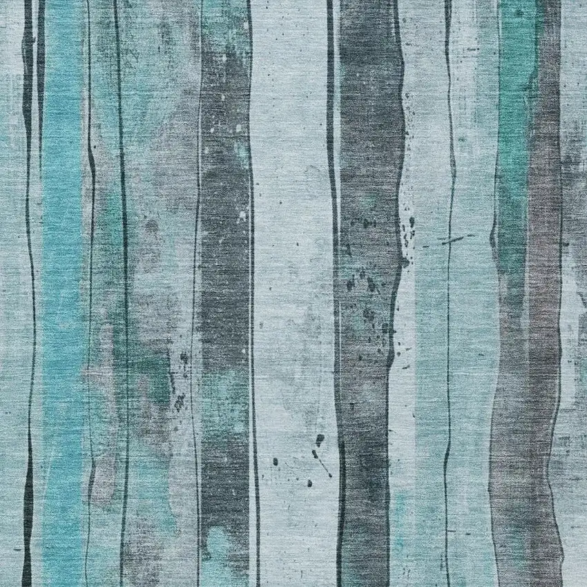 Teal Blue And Gray Striped Washable Indoor Outdoor Area Rug Photo 3