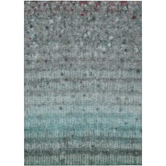 Teal Blue And Gray Striped Washable Indoor Outdoor Area Rug Photo 2