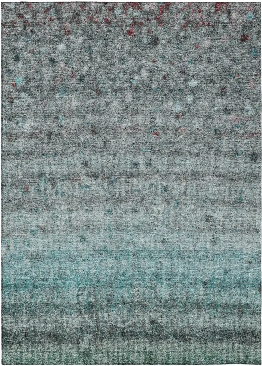 Teal Blue And Gray Striped Washable Indoor Outdoor Area Rug Photo 2