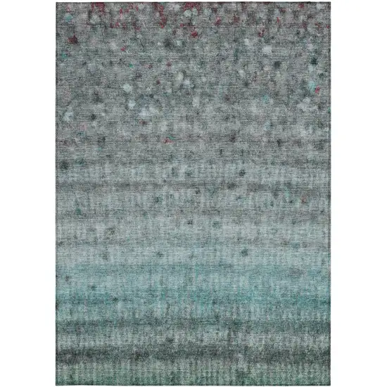 Teal Blue And Gray Striped Washable Indoor Outdoor Area Rug Photo 4