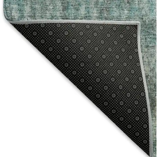 Teal Blue And Gray Striped Washable Indoor Outdoor Area Rug Photo 5