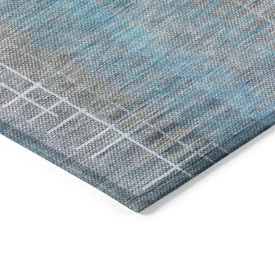 Teal Blue And Gray Striped Washable Indoor Outdoor Area Rug Photo 3