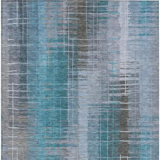 Teal Blue And Gray Striped Washable Indoor Outdoor Area Rug Photo 6