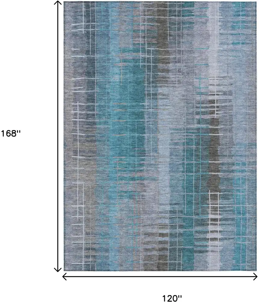 Teal Blue And Gray Striped Washable Indoor Outdoor Area Rug Photo 3